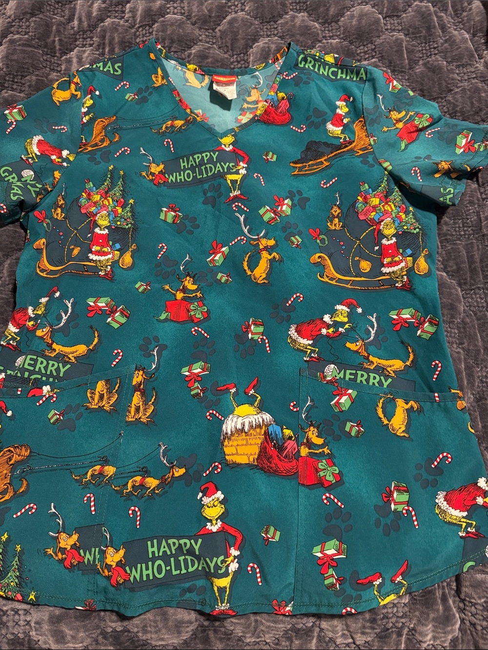 Holiday Grinchmas Printed Women's Scrub Top